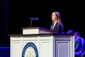 Charleston Southern University student speaking at the 61st Annual Academic & Student Life Awards